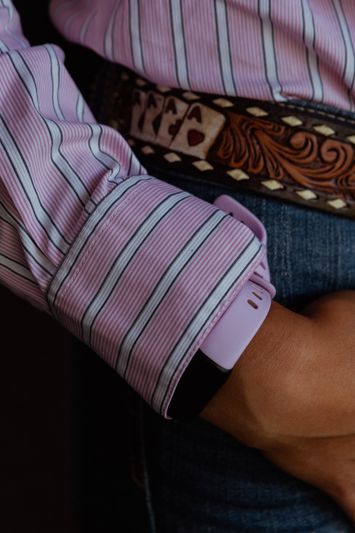 Gold Buckle Series Women's Arena Shirt - Pink & White Stripe