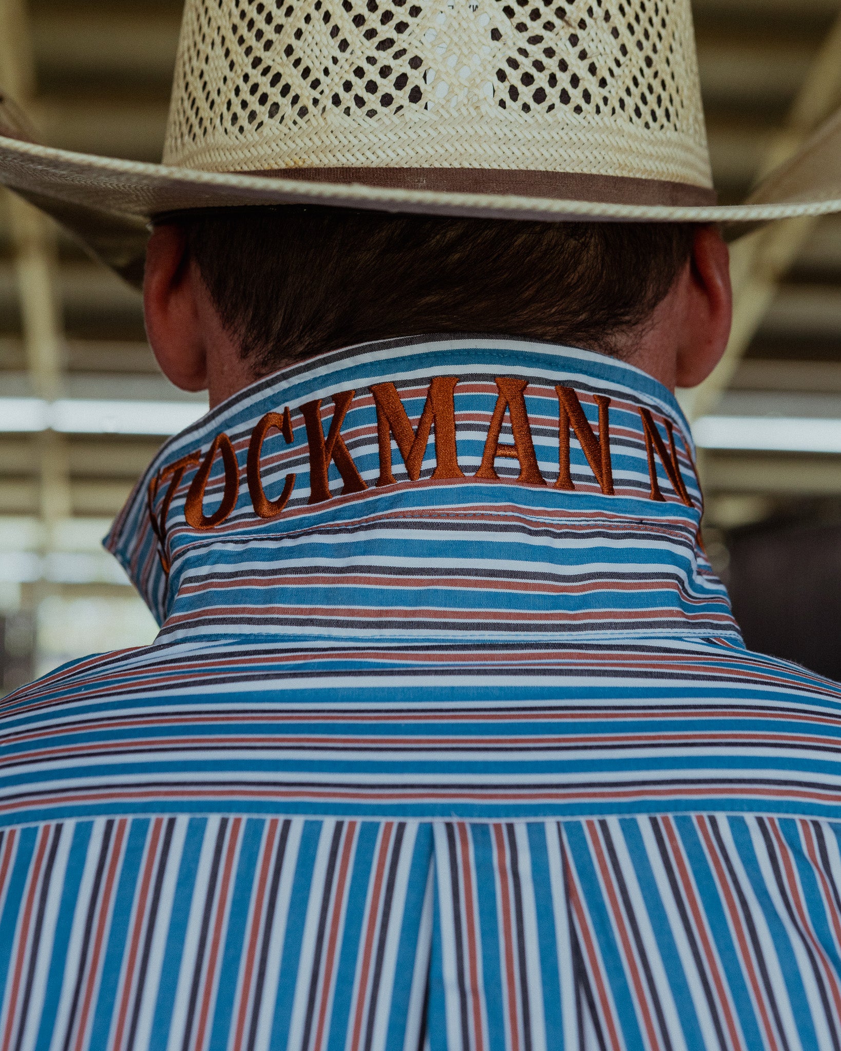 Gold Buckle Series Mens Arena Shirt - Blue and Bronze Stripe