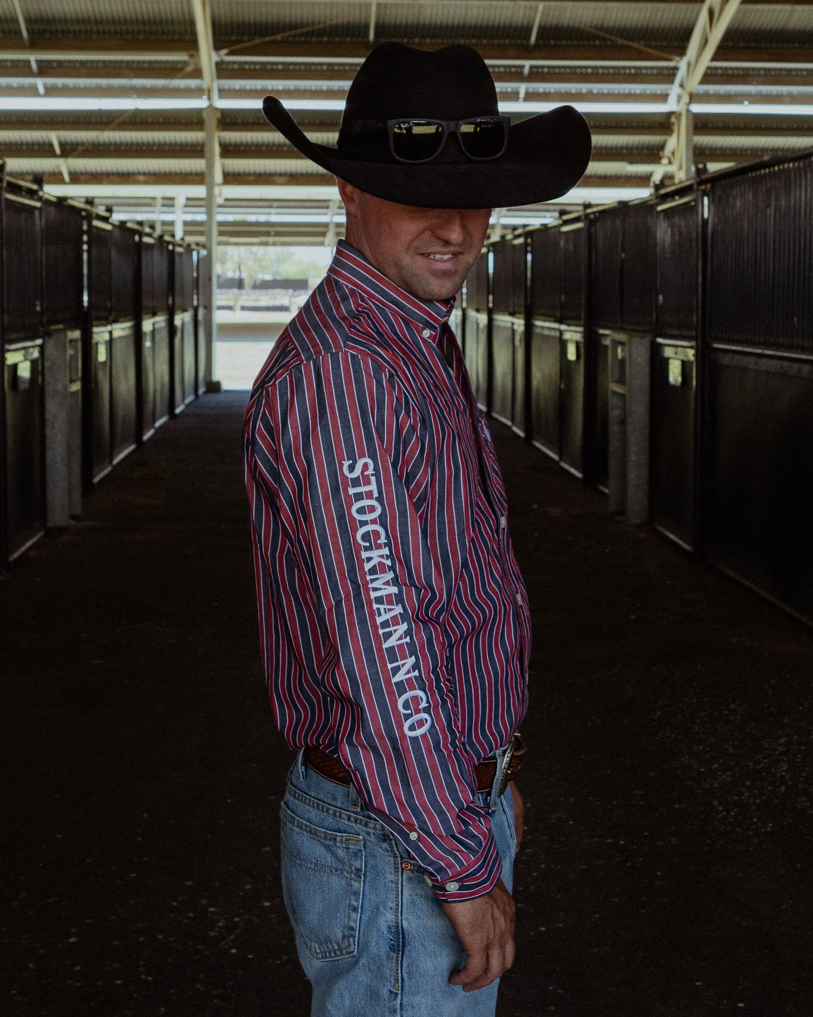 Gold Buckle Series Mens Arena Shirt - Red & Black Stripe