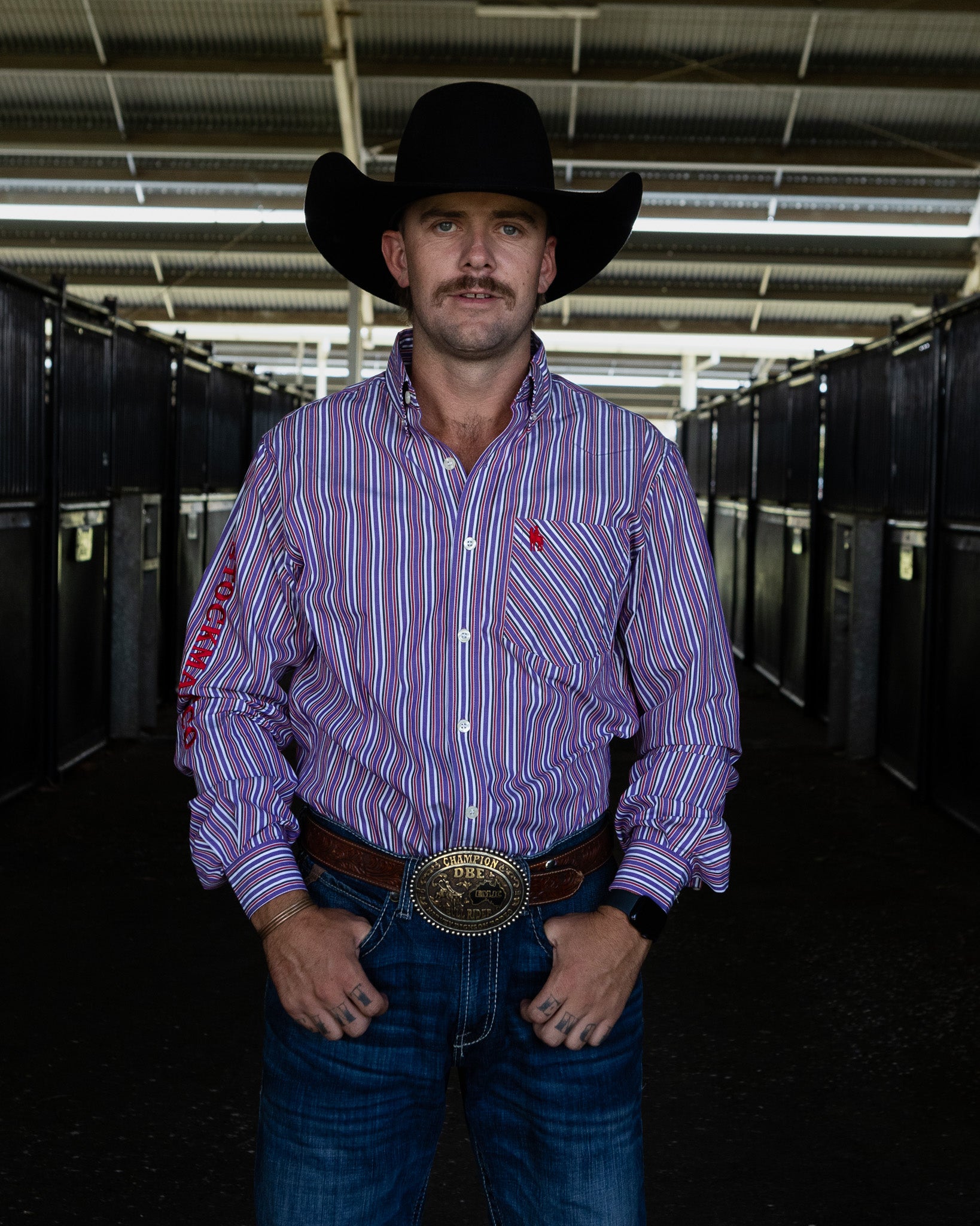 Gold Buckle Series Mens Arena Shirt - Purple & Red Stripe