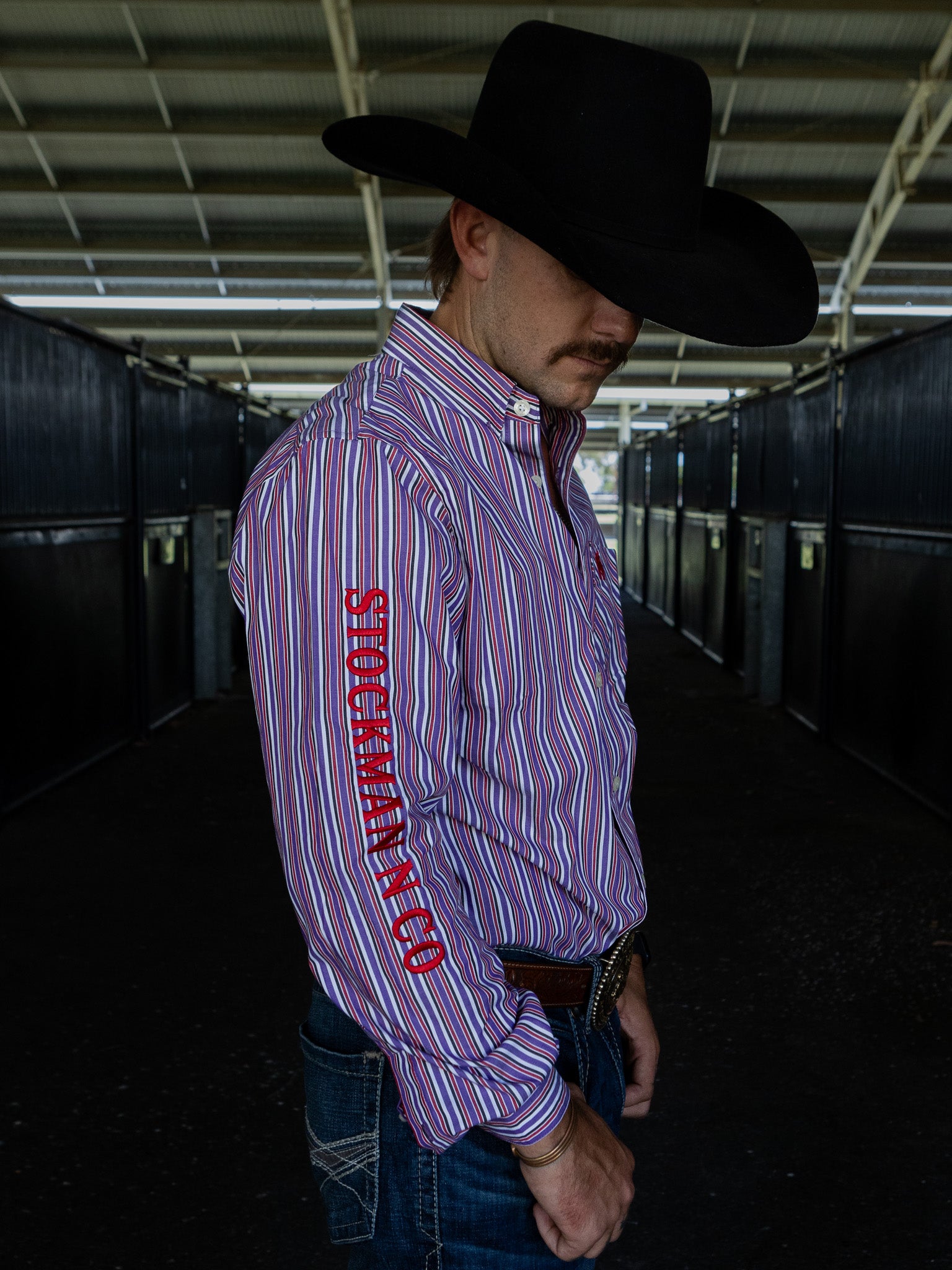 Gold Buckle Series Mens Arena Shirt - Purple & Red Stripe