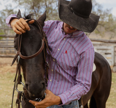 Gold Buckle Series Mens Arena Shirt - Purple & Red Stripe