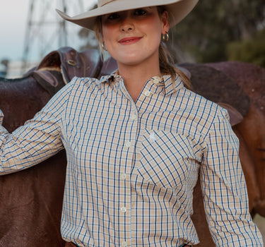 Gold Buckle Series Women's Arena Shirt - Yellow & Black Check