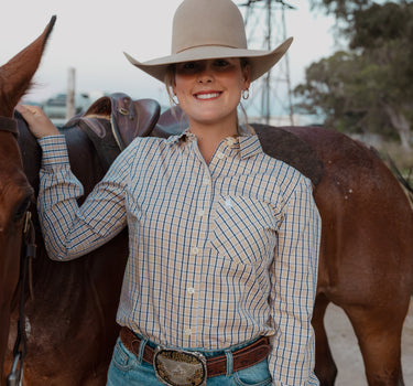Gold Buckle Series Women's Arena Shirt - Yellow & Black Check