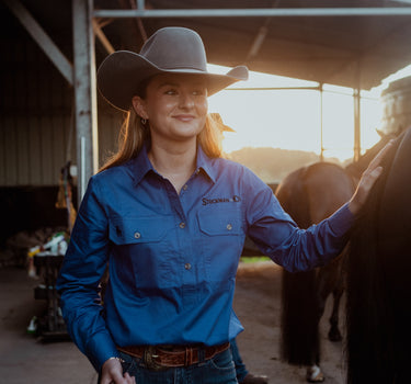 Women's Tamworth Half Button Workshirt - Cobalt Blue