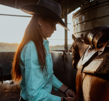 Women's Tamworth Half Button Workshirt - Turquoise