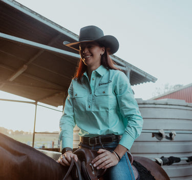 Women's Tamworth Half Button Workshirt - Turquoise