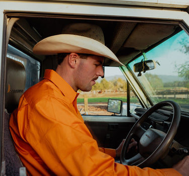 Men's Tamworth Half Button Workshirt - Burnt Orange