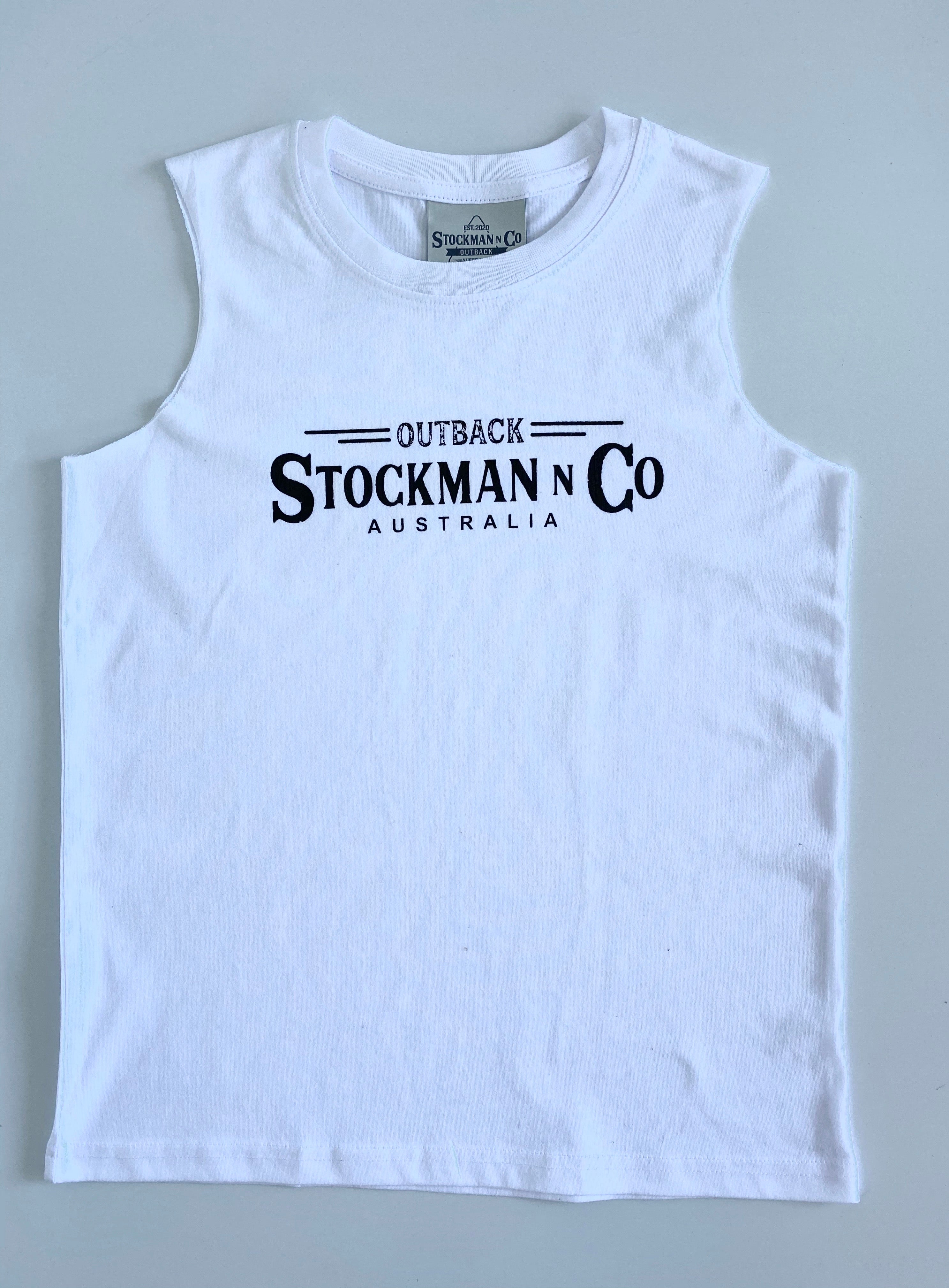 Kids Stockman Tank - White (UNISEX) - STOCKMAN N CO